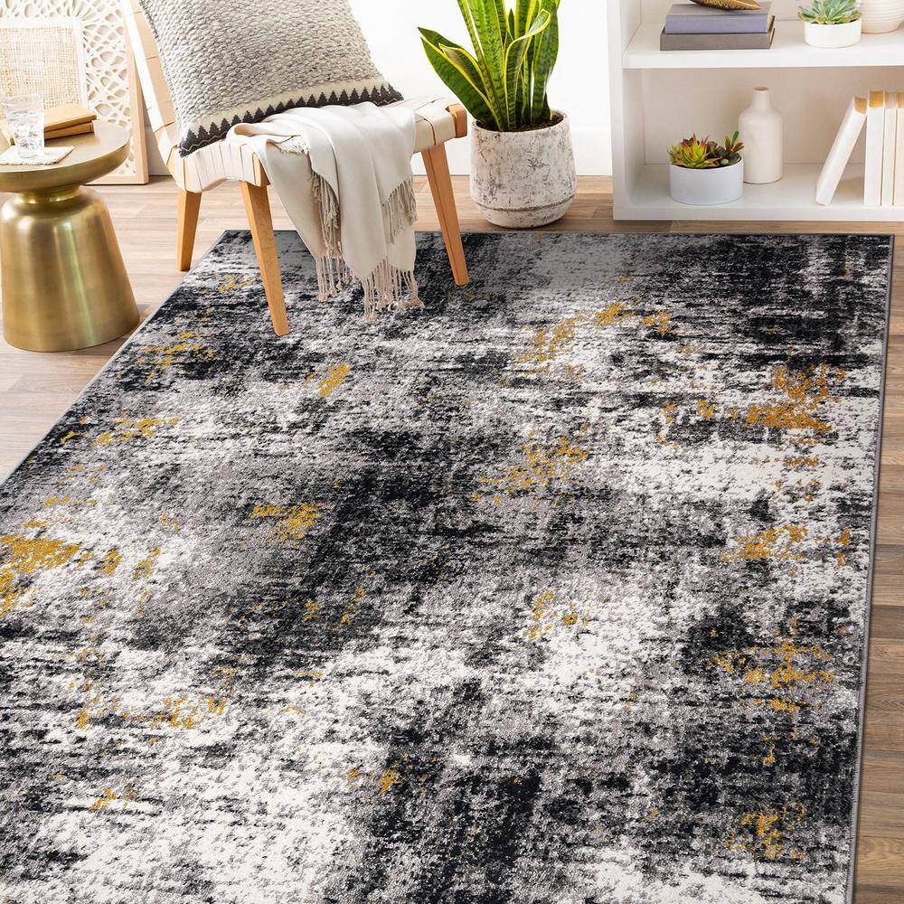 Adare Yellow and Gray Abstract 5' x 7' Synthetic Area Rug