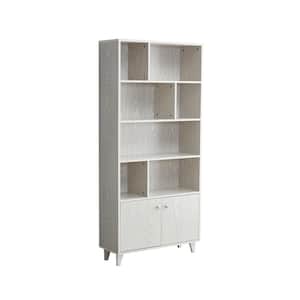 68 in. Wide White 7-Shelves Modern Bookcase with 2-Doors