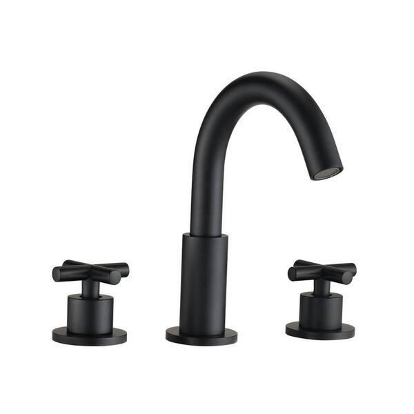 YASINU 8 in. Widespread Double Handles High Arc Bathroom Faucet in Matte Black YNDC765MB The