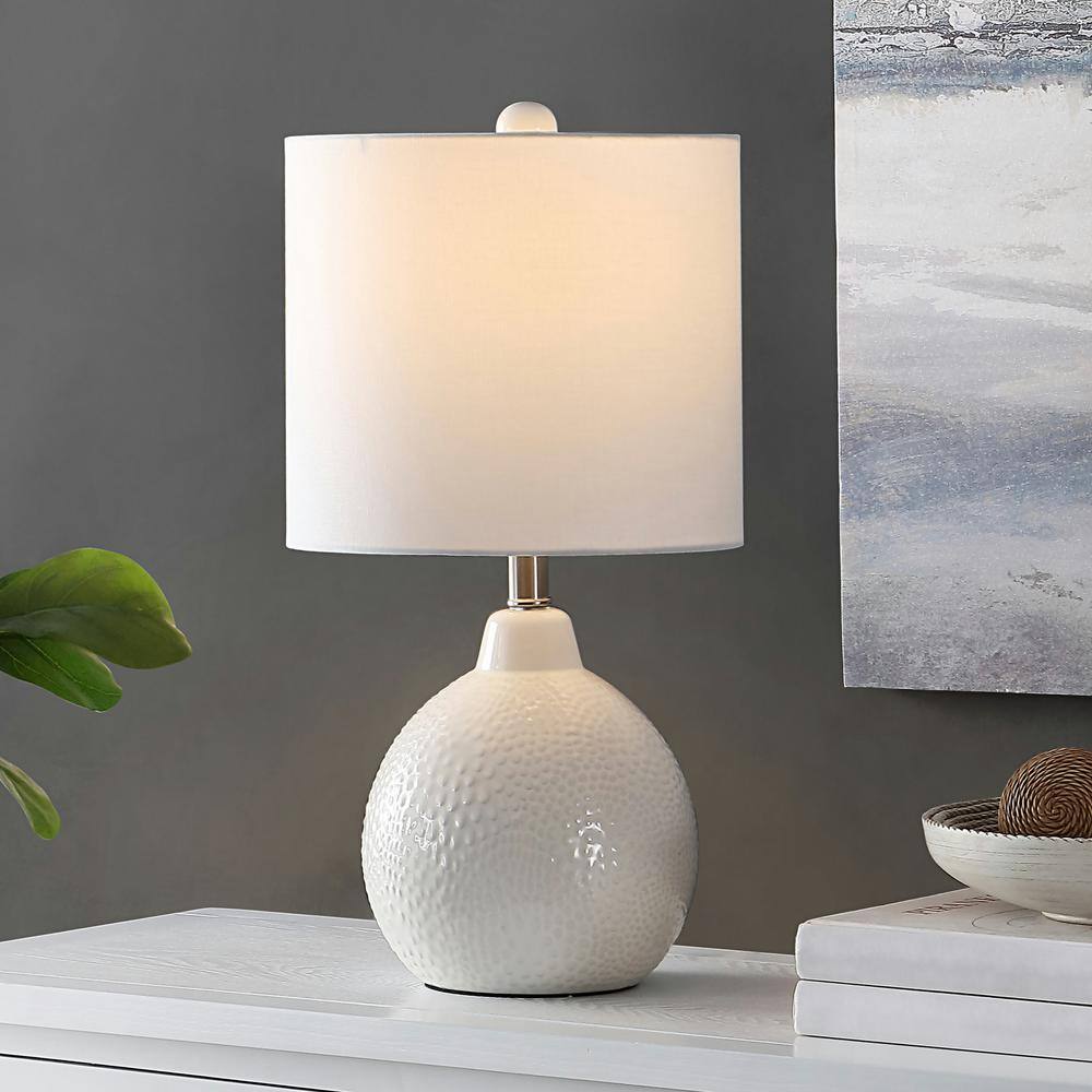 Ivory Ceramic Gourd Table Lamp with White Drum Shade
