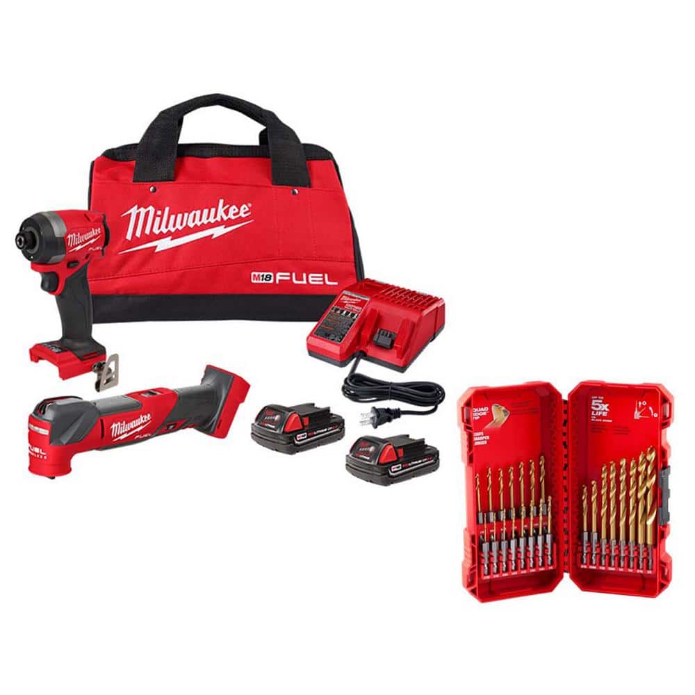Milwaukee M18 FUEL 18V Lithium-Ion Brushless Cordless Multi-Tool Impact  Driver Combo Kit (2-Tool) w/2 Batteries  Drill Bit Set  2953-22MT-48-89-4631 The Home Depot