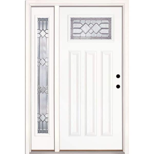 50.5 in.x81.625in.Mission Pointe Zinc Craftsman Lt Unfinished Smooth Left-Hand Fiberglass Prehung Front Door w/Sidelite