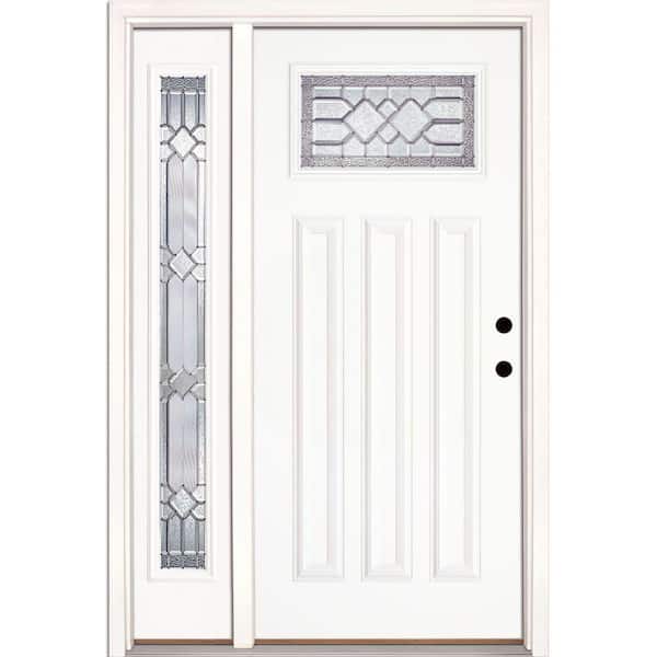 Feather River Doors 50.5 in.x81.625in.Mission Pointe Zinc Craftsman Lt Unfinished Smooth Left-Hand Fiberglass Prehung Front Door w/Sidelite