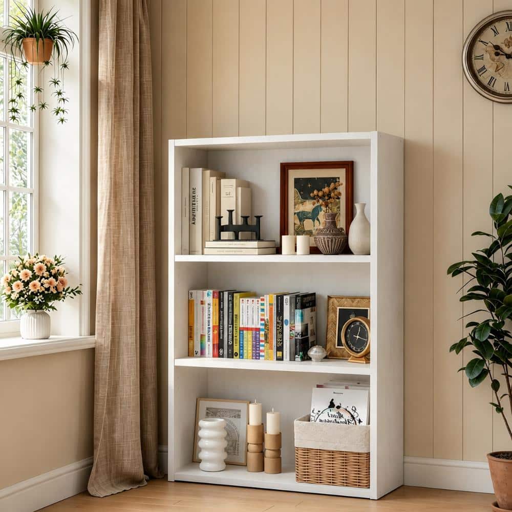 3-Tier Bookcase, Industrial Bookshelves Floor Standing Display Shelves with Anti-Tipping Device for Home Office, White price history on PriceWatchPro