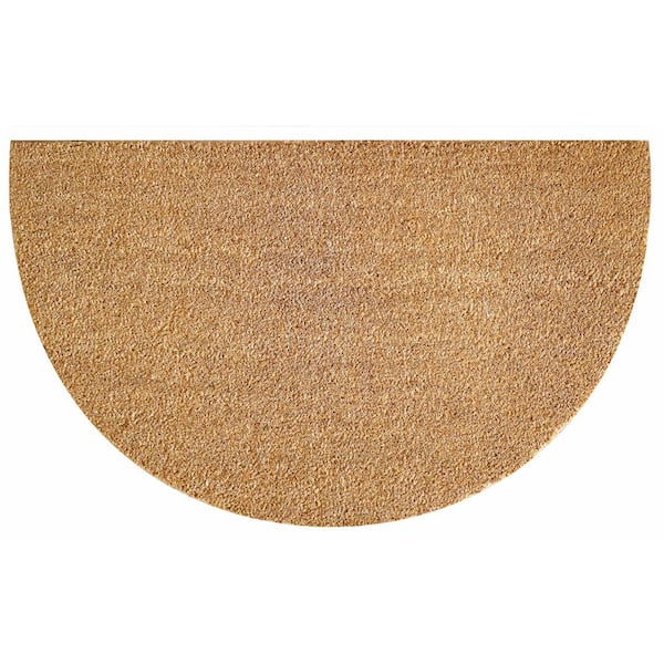 Plain Natural 18 in. x 30 in. Coir Half Round Non-Slip Indoor Outdoor Door Mat