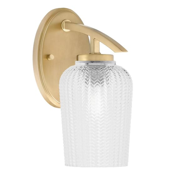 Unbranded Siena 5 in. 1-Light New Age Brass Sconce with 5 in. Clear Textured Glass Shade No Bulb Included