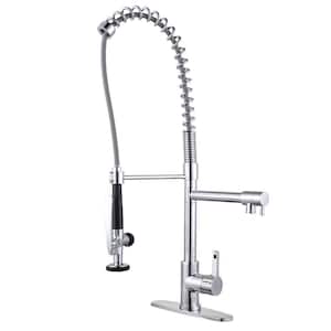 Single-Handle Wall Mount Gooseneck Pull Out Sprayer Kitchen Faucet Included Supply Lines in Polished Chrome