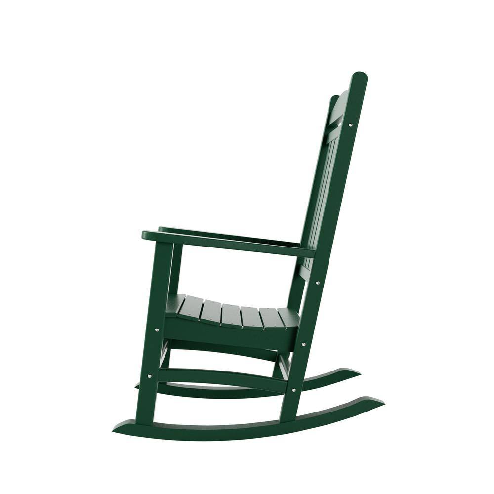 Laguna Traditional Dark Green Poly HDPE Rocking Chair with Arms