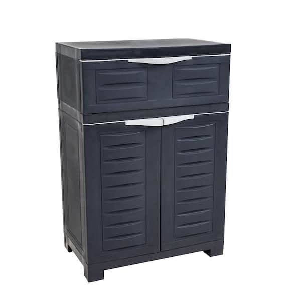23.5 in. W x 34.5 in. H x 13.75 in. D Plastic Storage Freestanding Cabinet with Adjustable Shelf & Drawer in Charcoal