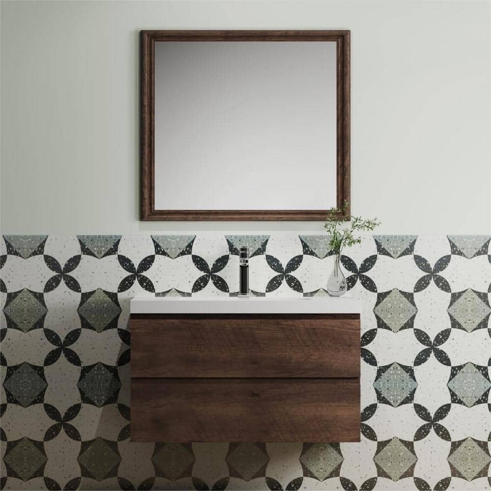 Angela 36 in. W x 18.7 in. D x 20.5 in. H Wall Mounted Floating Vanity Cabinet in Rosewood with Glossy White Sink price history on PriceWatchPro
