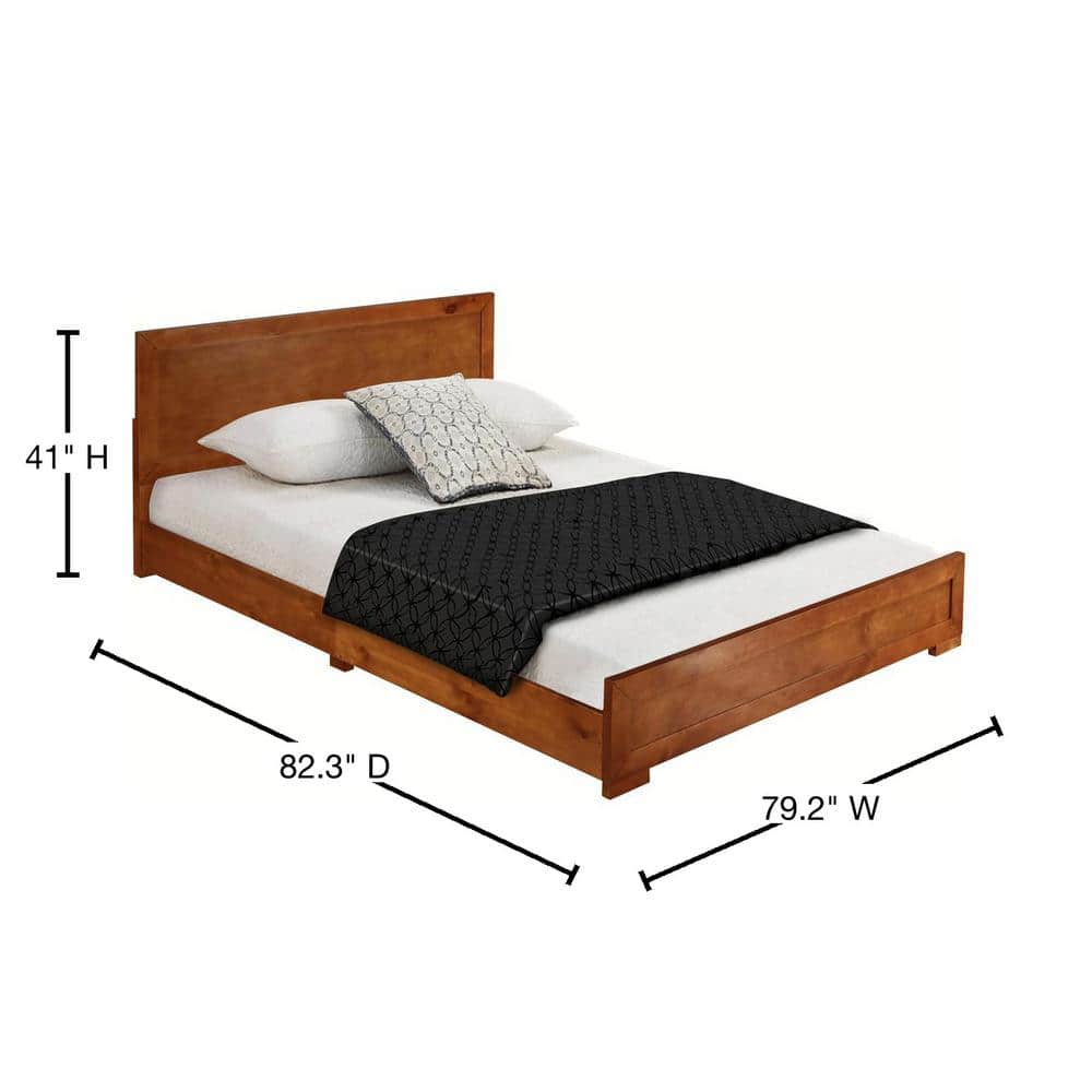 Cherry Wood King Platform Bed with Upholstered Headboard