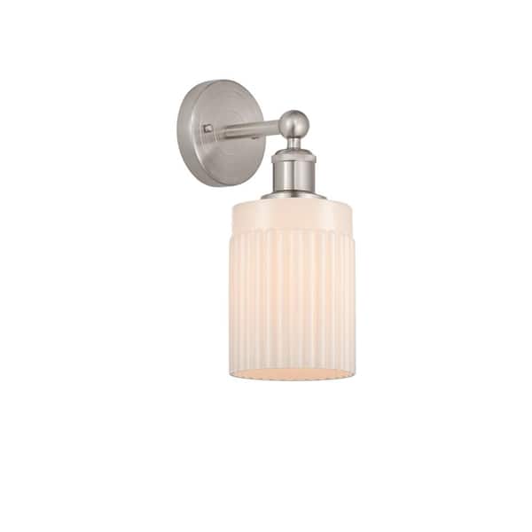 Hadley 1-Light Brushed Satin Nickel, Matte White Wall Sconce with White Glass Shade