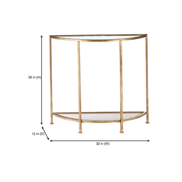 Bella Gold Metal and Glass Half-Moon Console Table with Storage (30 in. H x 32 in. L)