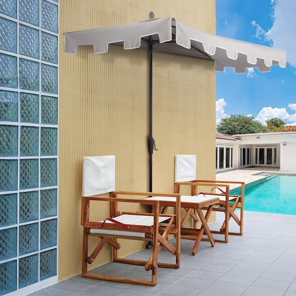 Sidney 9 ft. MidCentury Rectangular Half Market Patio Umbrella with Crank, Wind Vent and UV Protection in Gray/White