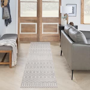 Astra Machine Washable Grey 2 ft. x 10 ft. Moroccan Transitional Kitchen Runner Area Rug