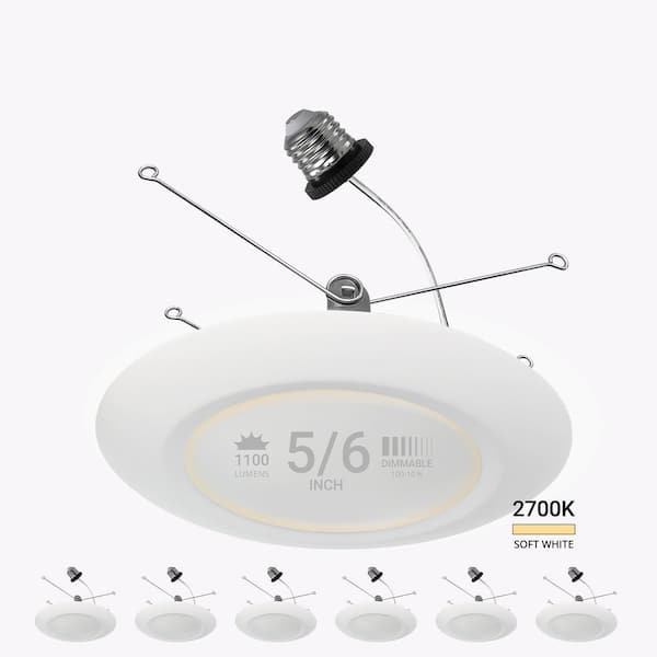 NuWatt 5/6 in. 2700K Soft White Remodel 15-Watt Retrofit Disk Light E26 Base Integrated LED Recessed Lighting Kit (6-Pack)