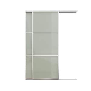 60 in. x 80 in. 3 Lite Tempered Frosted Glass with Aluminum Frame Closet Sliding Door with Hardware Kit