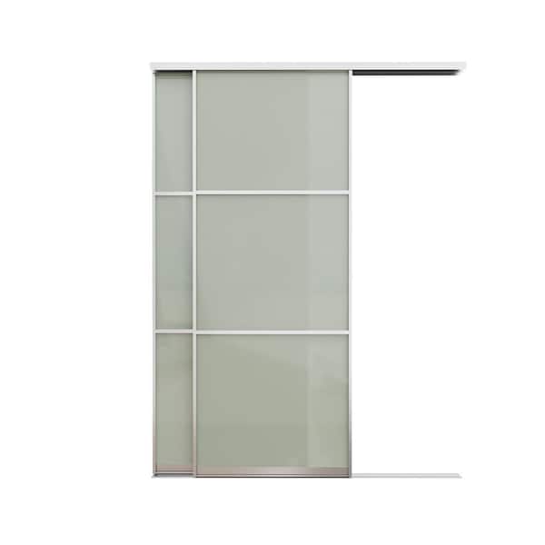 ARK DESIGN 60 in. x 80 in. 3 Lite Tempered Frosted Glass with Aluminum Frame Closet Sliding Door with Hardware Kit