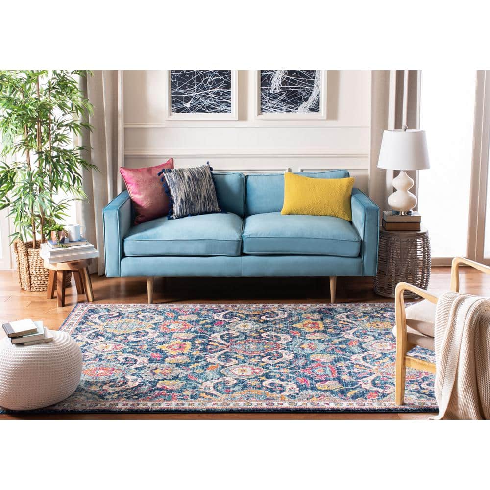 Navy and Fuchsia High Pile Synthetic Rectangular Rug, 4' x 6'
