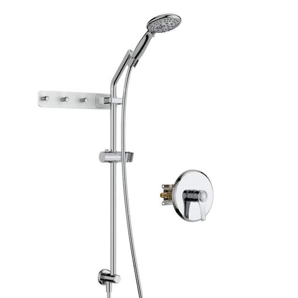 Massage Single-Handle 6-Spray 4.7 in. Round Wall Mount Shower Faucet with Storage Hook in Chrome (Valve Included)