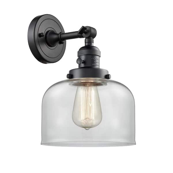 Bell 1-Light Matte Black, Clear Wall Sconce with Clear Glass Shade