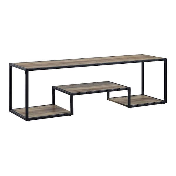 Benjara 59 in. Brown Wood TV Stand Fits TVs up to 65 in. with Metal Frame