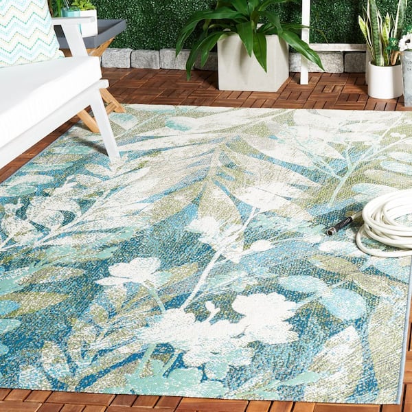 Barbados Blue Green/Ivory 8 ft. x 10 ft. Oversized Floral Indoor/Outdoor Area Rug