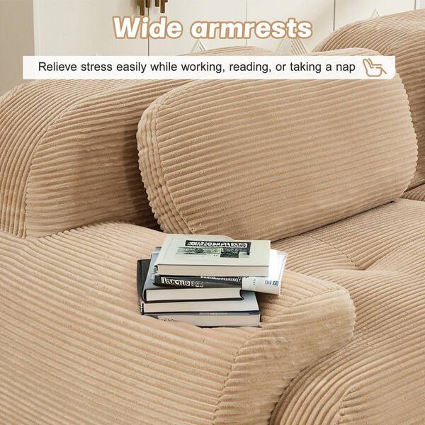 117 in. Curved Armrest Corduroy Sectional Sofa L-Shaped Modular