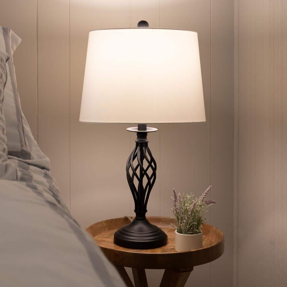 Set of 2 Black Metal Table Lamps with USB Ports