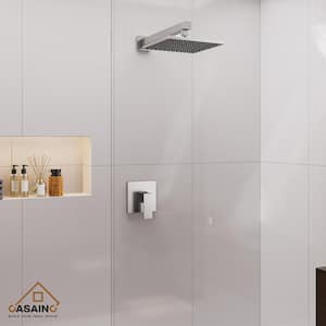 Single-Handle 1-Spray Pattern 10 in. with 1.8 GPM Wall Mount Square Shower Faucet in Brushed Nickel (Valve Included)