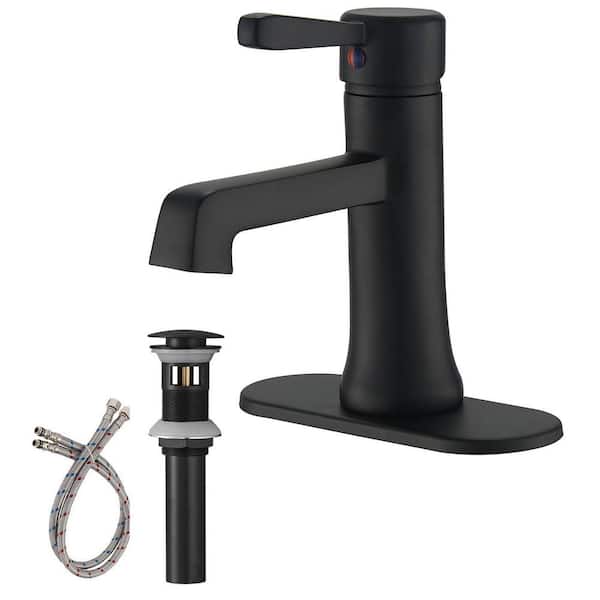 matrix decor Single Handle Single Hole Bathroom Faucet with Deckplate Included and Spot Resistant in Matte Black