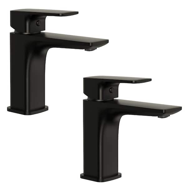 2 Pack 6.5 in. Height 1 Handle Single Hole Bathroom Sink Faucet Modern Brass Vanity Faucet in Matte Black with Drain