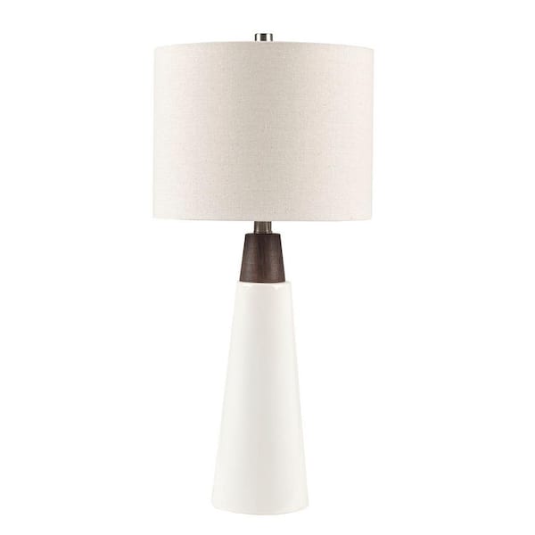 25 in. White Ceramic Table Lamp with Drum Shade