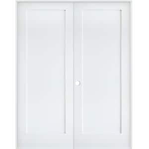 48 in. x 80 in. Craftsman Shaker 1-Panel Right Handed MDF Solid Core Primed Wood Double Prehung Interior French Door