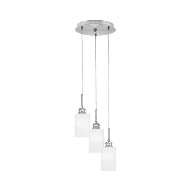 Unbranded Savannah 9.5 in. 3-Light Brushed Nickel Cord Pendant Light White Marble Glass Shade