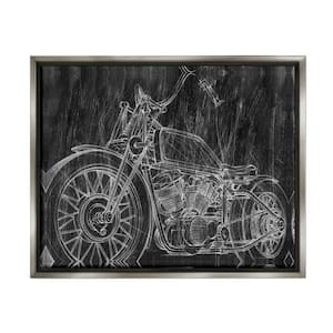 Monotone Black and White Motorcycle Sketch by Ethan Harper Floater Frame Culture Wall Art Print 31 in. x 25 in.