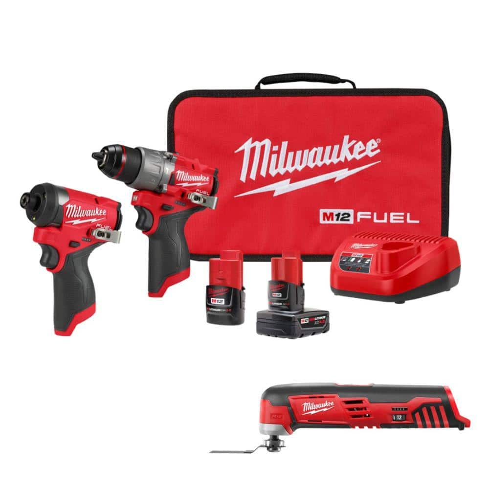 M12 FUEL 12-Volt Li-Ion Brushless Cordless Hammer Drill and Impact Driver Combo Kit (2-Tool) with M12 Multi-Tool -  Milwaukee, 3497-22-2426