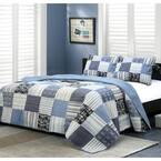 Stripe Plaid Tartan Boxers Briefs 3-Piece Navy Blue Black Square Patchwork Cotton King Quilt Bedding Set