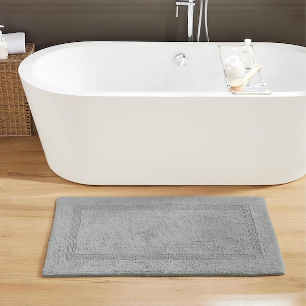 Better Trends Lux 24 in. x 40 in. Silver Race Track 100% Cotton Round Bath Rug