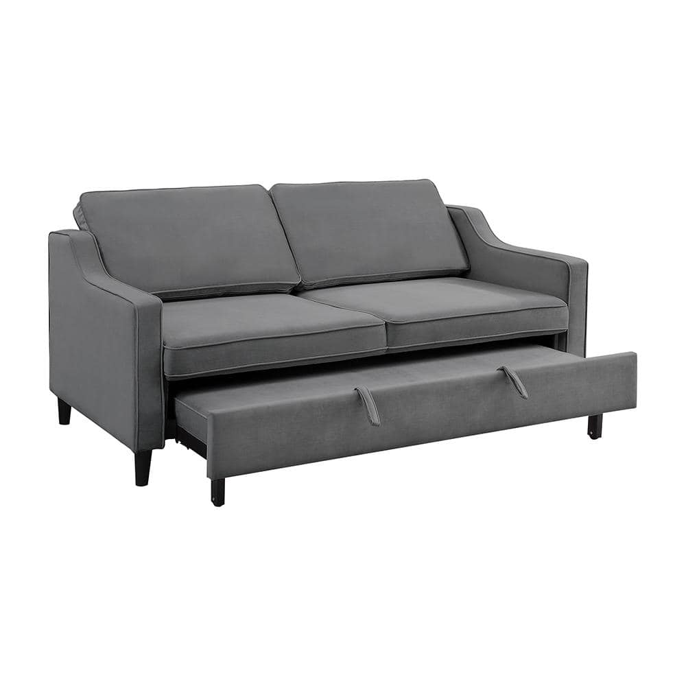 Adelia Dark Gray Velvet Convertible Sleeper Sofa with Wood Frame