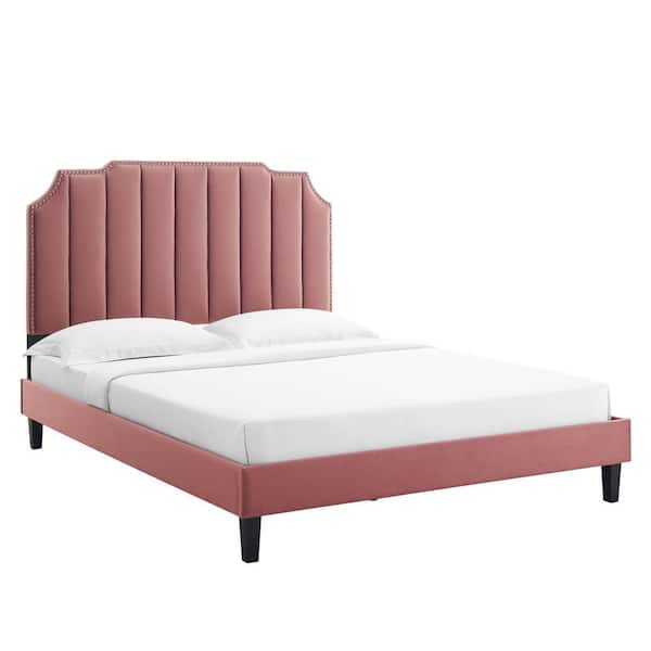 MODWAY Colette in Red Dusty Rose Performance Velvet Frame Queen Platform Bed