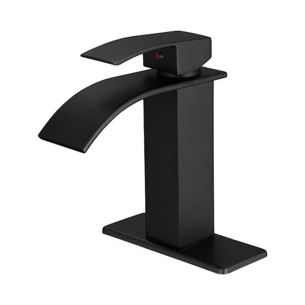 Unbranded Single Handle Single Hole Bathroom Faucet with Waterfall in Matte Black