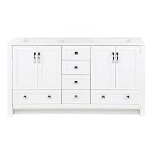 Candlesby 61 in. Double Sink White Bath Vanity with White Cultured Marble Top (Assembled)