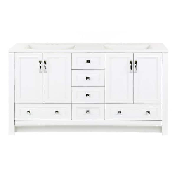 Candlesby 61 in. Double Sink White Bath Vanity with White Cultured Marble Top (Assembled)