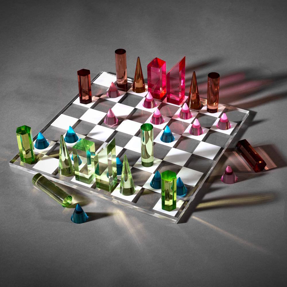 Modern Acrylic Chess Set with Colorful Game Pieces