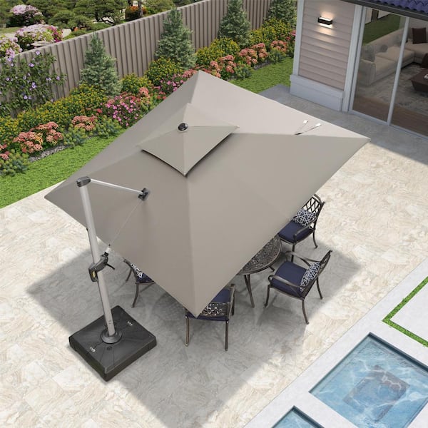 PURPLE LEAF 10 ft. Sunbrella Aluminum Square 360° Rotation Silvery Color Cantilever Outdoor Patio Umbrella With Stand, Gray