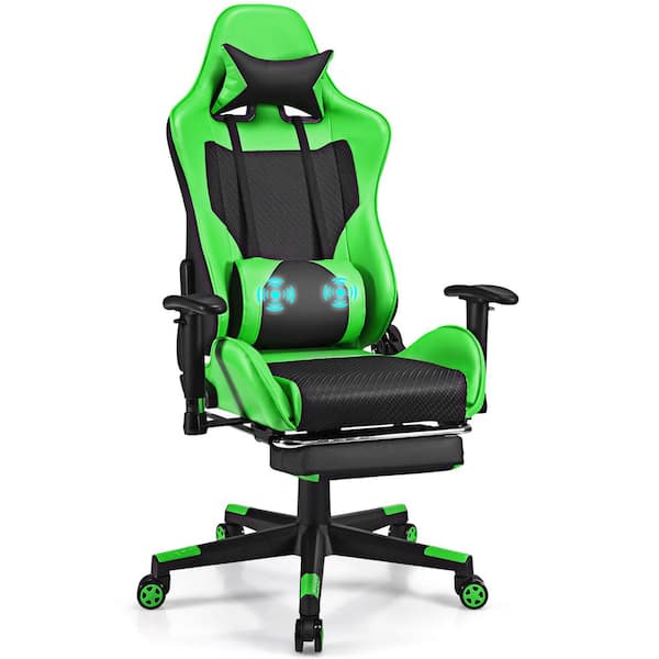 Costway Green Plastic Massage Gaming Chair Reclining Racing Office Computer Chair with Footrest