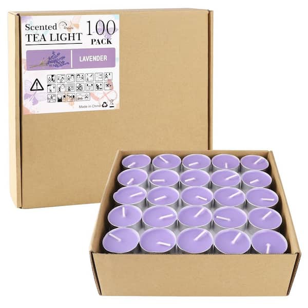 Indoor Lavender Scented Tealight Candles Purple Long Lasting Aromatherapy Candle Gift Set 100-Pack 4 Hour