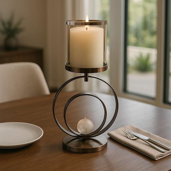 キャンドルディッシュ Liv & Skye 22 in. Bronze Metal Glass Candle Hurricane Holder with