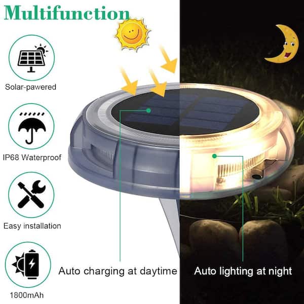 Solar Powered 4-Lights Deco Clear LED In-Ground Well Light, Garden Pool Porch Waterproof Warm White LED Solar Powered 4-Lights Deco Clear LED In-Ground Well Light, Garden Pool Porch Waterproof Warm White LED